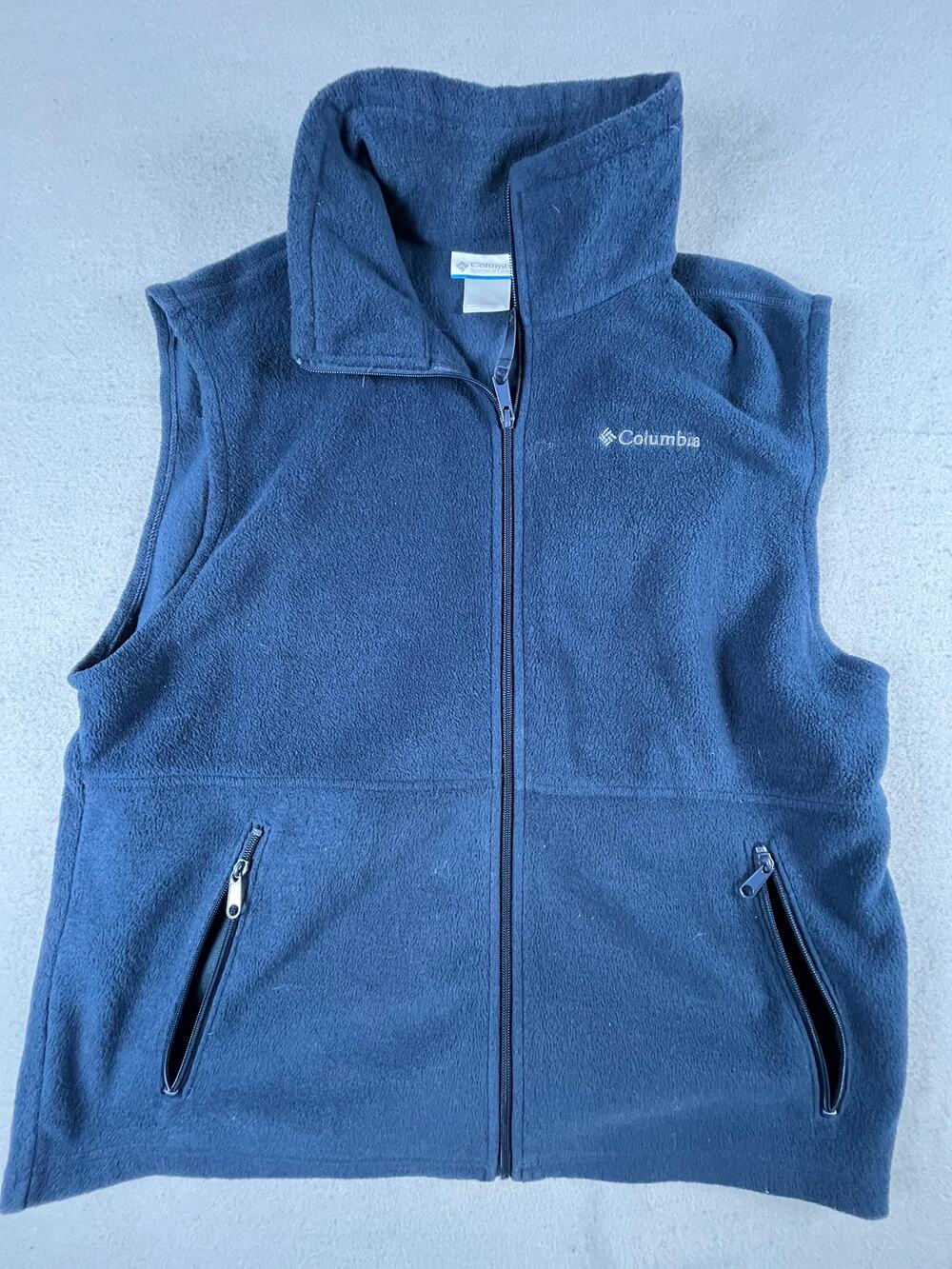 Columbia Fleece Vest Mens L Blue Full Zip Roll Neck Warm Winter Outdoor Layering